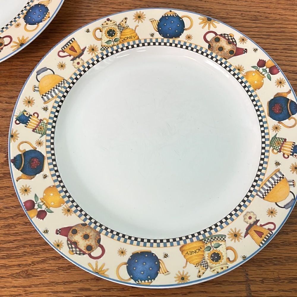 2 Sakura Dinner Plates Teapots Pattern 11” Debbie Mumm 1998 - Picture 2 of 7
